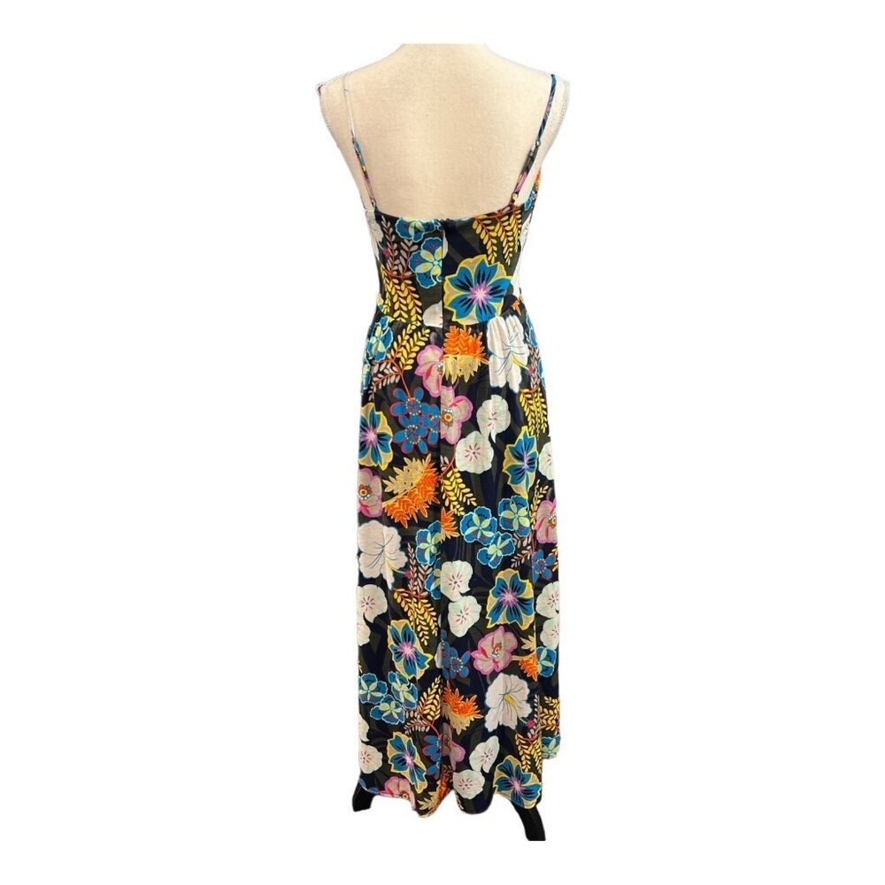 Rachel Roy Dress Black Floral Maxi‎ Tie Detail Size M Tropical Vacation Resort - Picture 3 of 11